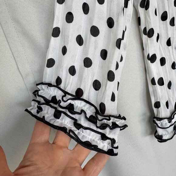 Y2K Jaipur White Black Polka Dot Ruffle Beaded 3-D Floral Applique Blouse Size M - Picture 5 of 11